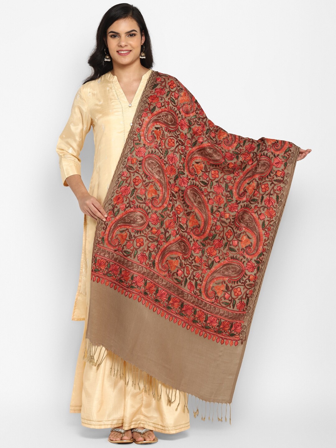 

Zamour Women Brown & Red Embroidered Stole