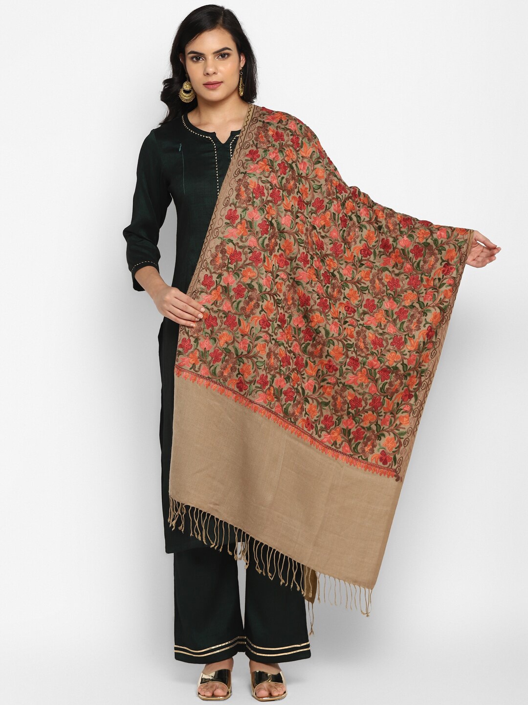 

Zamour Women Brown & Red Embroidered Stole