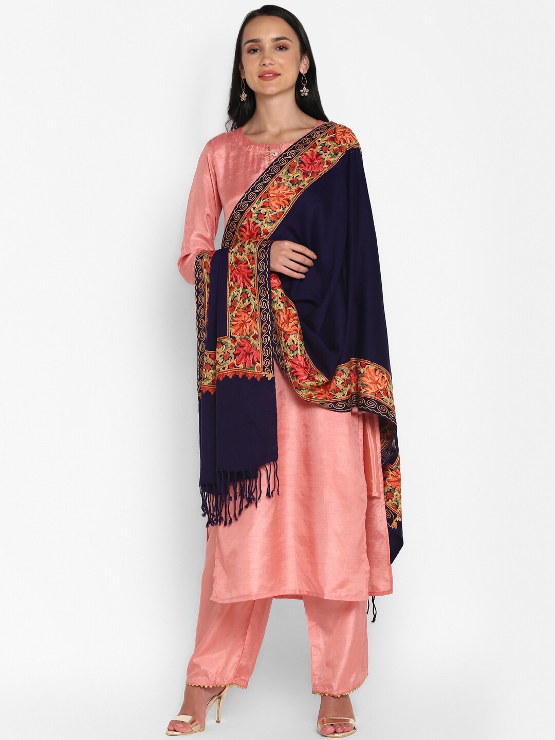 

Zamour Women Blue & Red Embroidered Stole