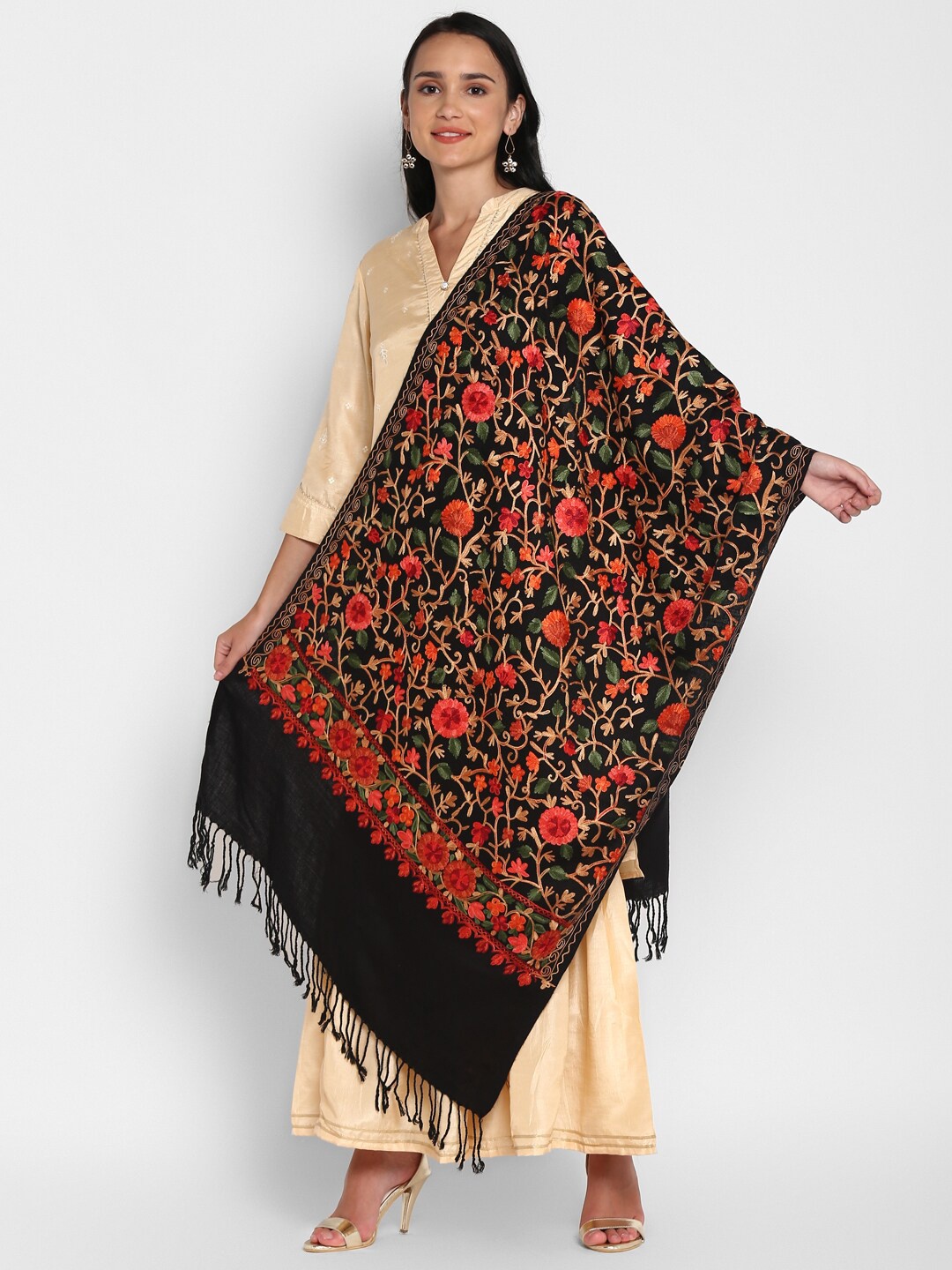 

Zamour Women Black & Red Embroidered Stole