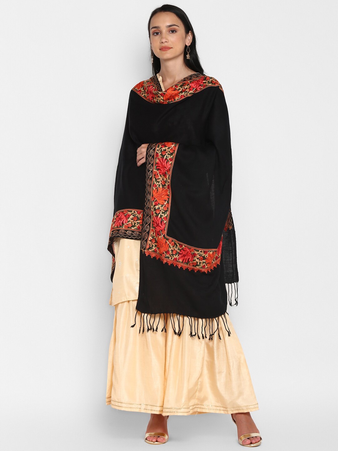 

Zamour Women Black & Red Embroidered Stole