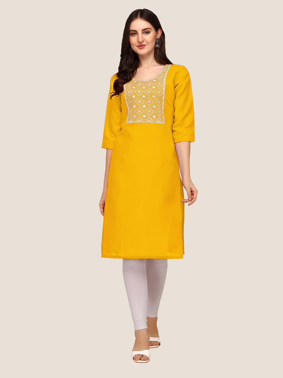 

Anjaneya Sarees Women Yellow Yoke Design Kurta