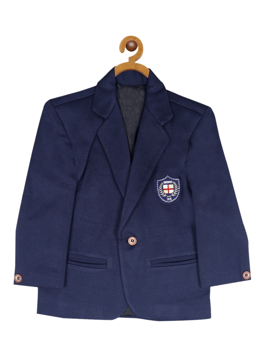 

RIKIDOOS Boys Navy Blue Solid Single-Breasted Comfort-Fit Formal Blazer