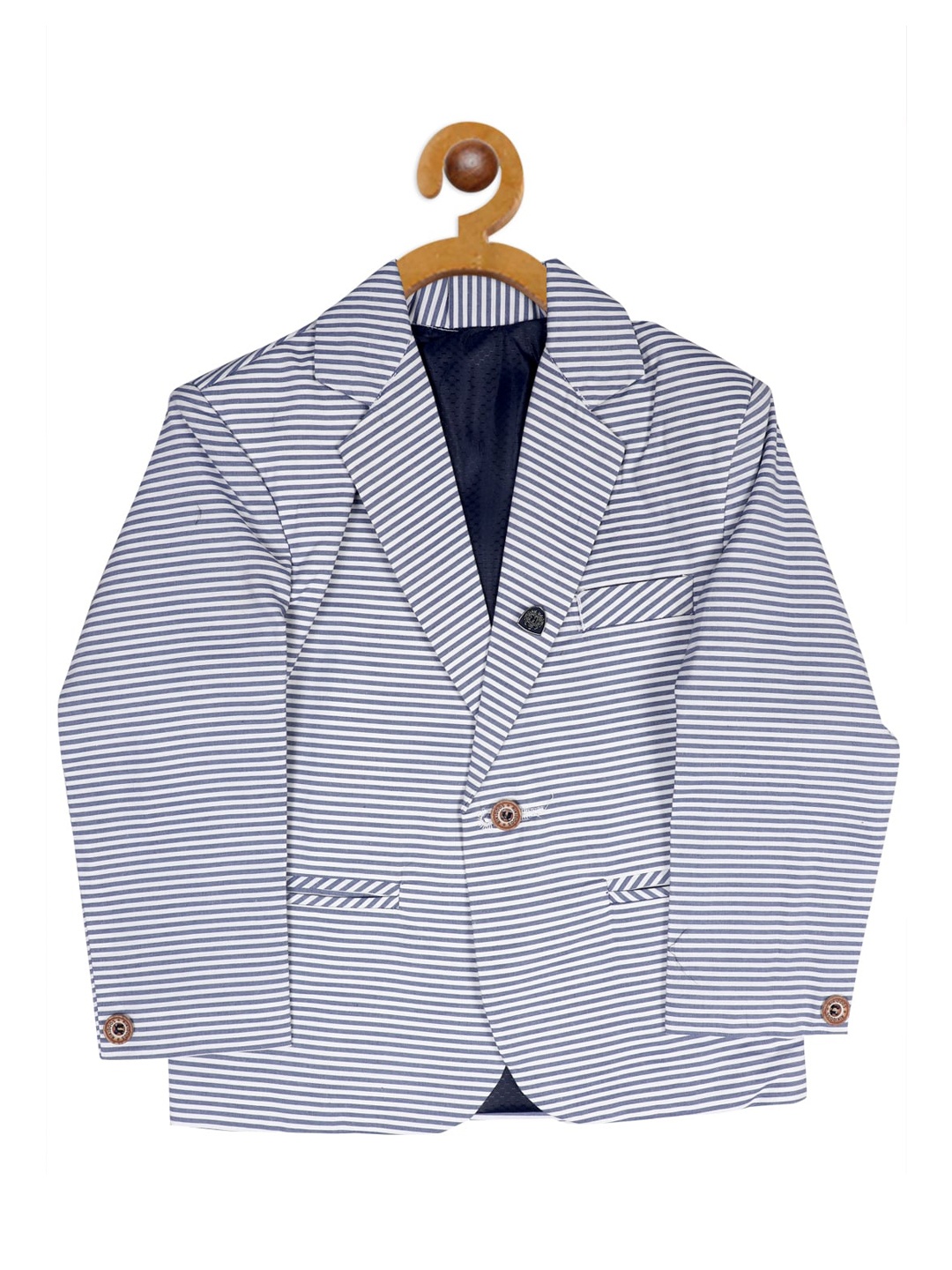 

RIKIDOOS Boys White Striped Comfort Fit Single Breasted Casual Blazer