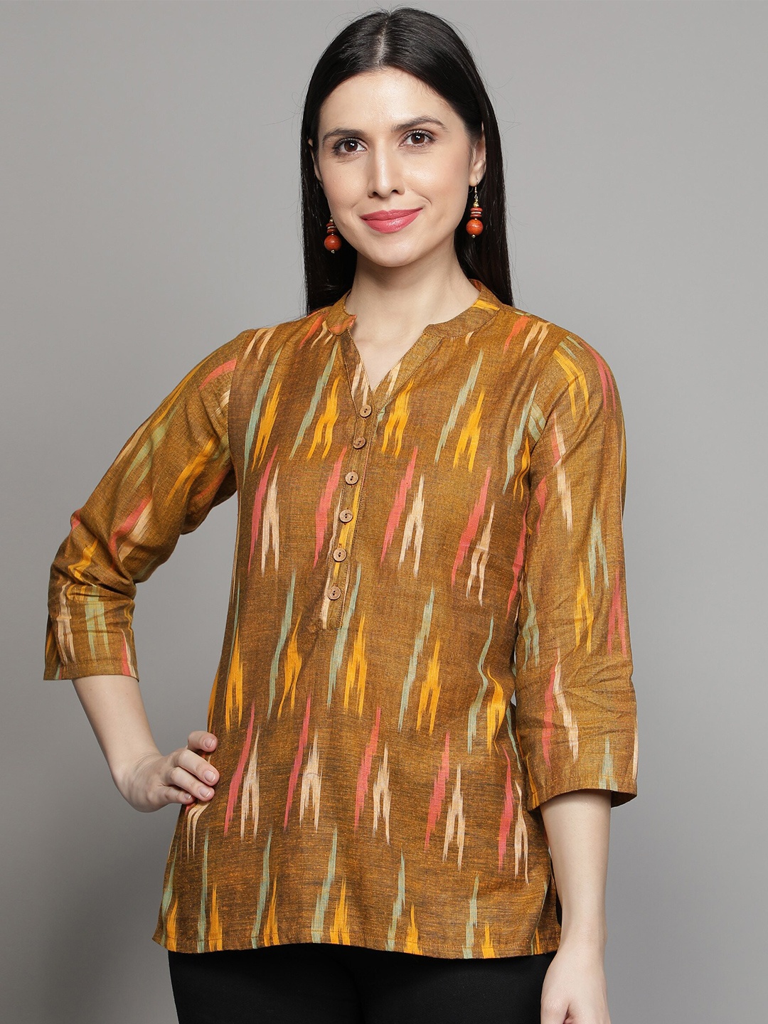 

Cot'N Soft Women Brown Woven Design Pure Cotton Handloom Kurti