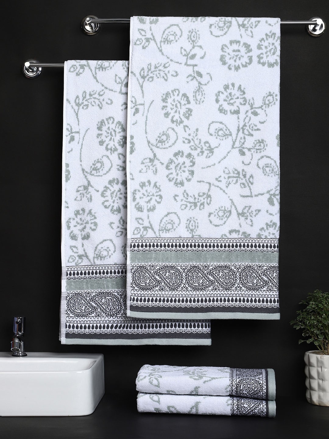 

Raymond Home Set Of 4 Self-Design 550GSM Cotton Towel Set, White