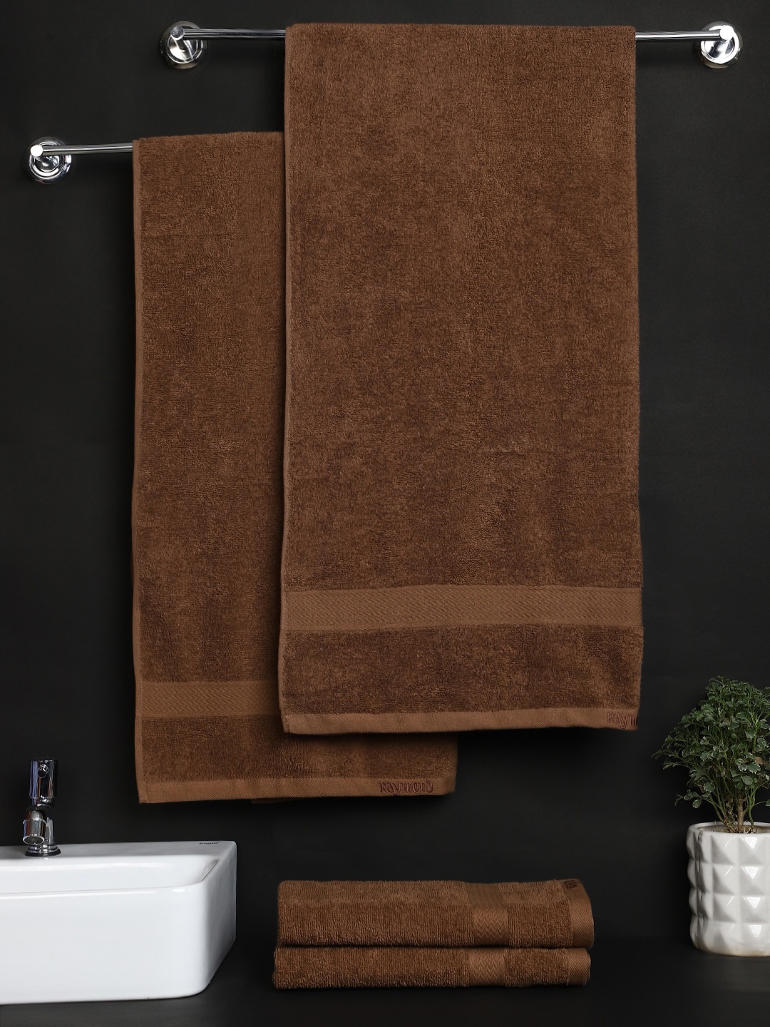 

Raymond Home Set Of 2 Bath Towel & 2 Hand Towel Pure Cotton 380 GSM Towel Set, Brown