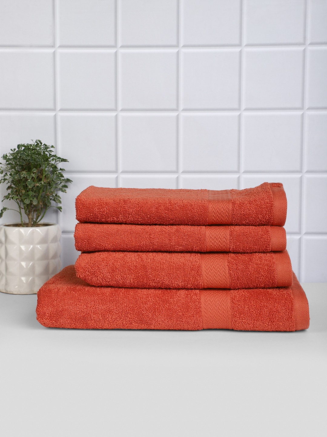 

Raymond Home Set of 4 Cotton 380 GSM Bath & Hand Towel, Orange