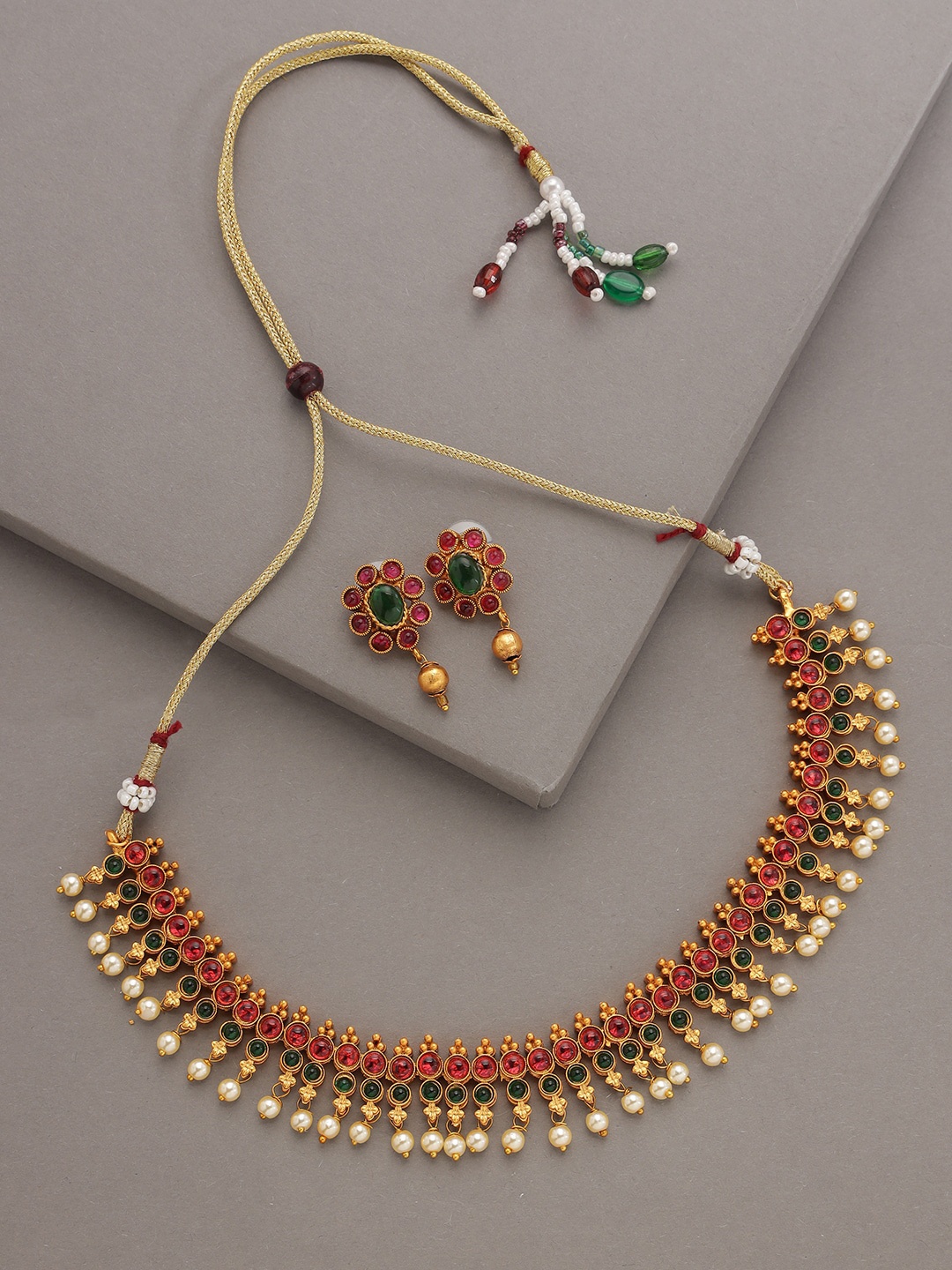 

Jazz and Sizzle Gold-Plated Pink & White Stone Studded & Beaded Jewellery Set