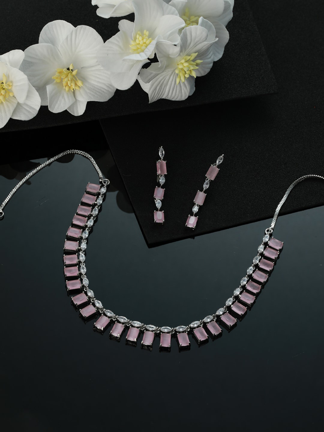 

Jazz and Sizzle Silver-Plated Pink AD-Studded Jewellery Set