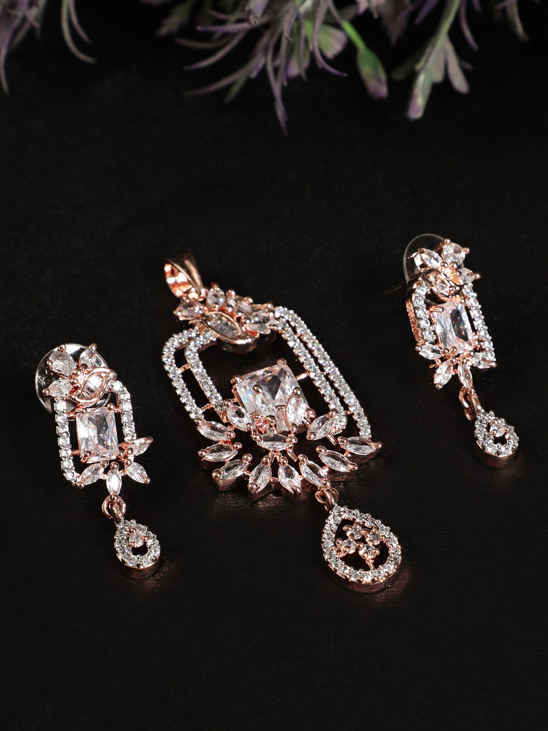 

Jazz and Sizzle Rose Gold-Plated AD Studded Jewellery Set