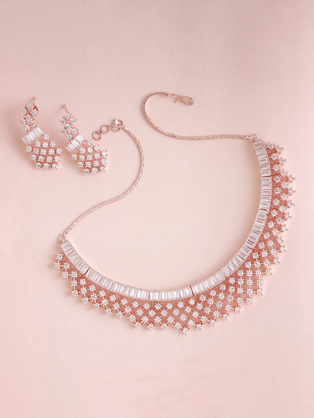 

Jazz and Sizzle Rose Gold-Plated White-Stone Studded Jewellery Set