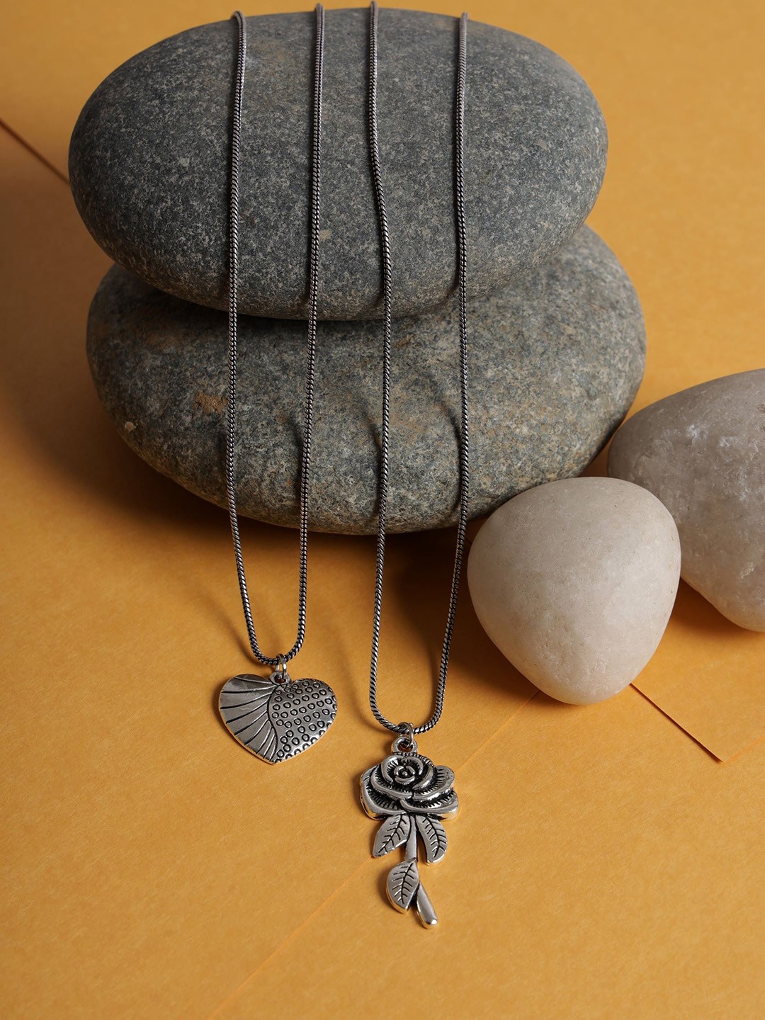 

Jazz and Sizzle Set of 2 Silver-Toned Oxidised Textured Pendant with Chain