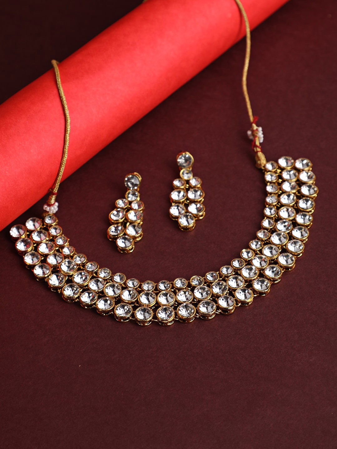 

Jazz and Sizzle Women Gold-Plated White Crystal-Studded Jewellery Set