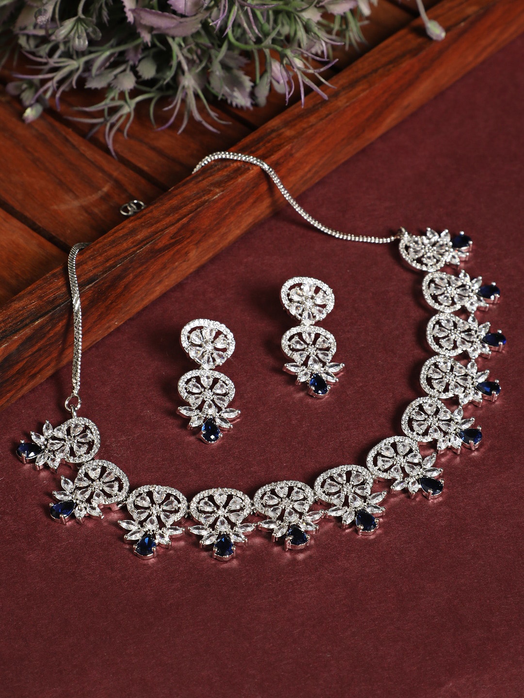 

Jazz and Sizzle Silver-Plated & AD Stone Studded Jewellery Set