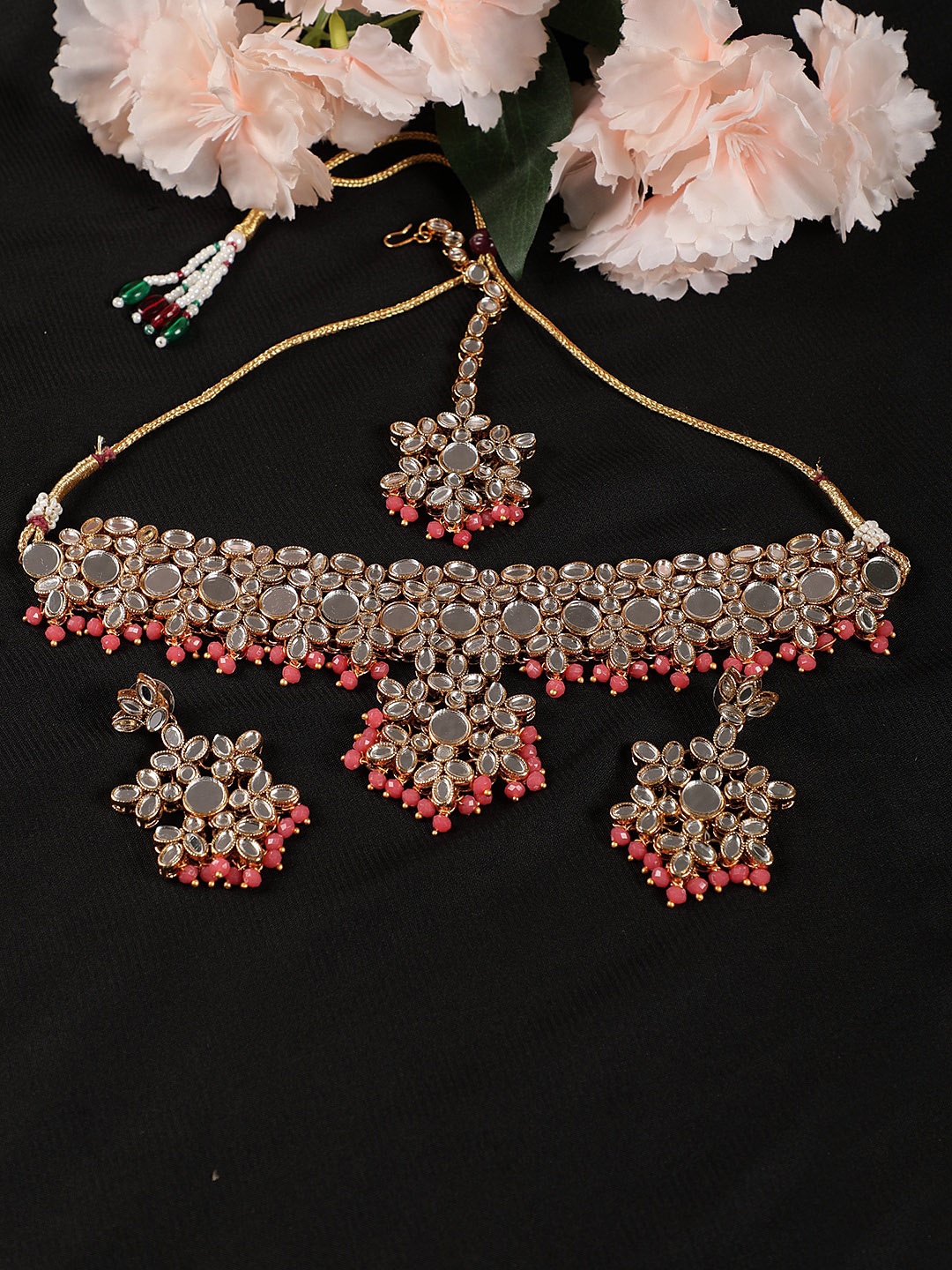 

Jazz and Sizzle Gold-Plated Pink Stone-Studded Jewellery Set
