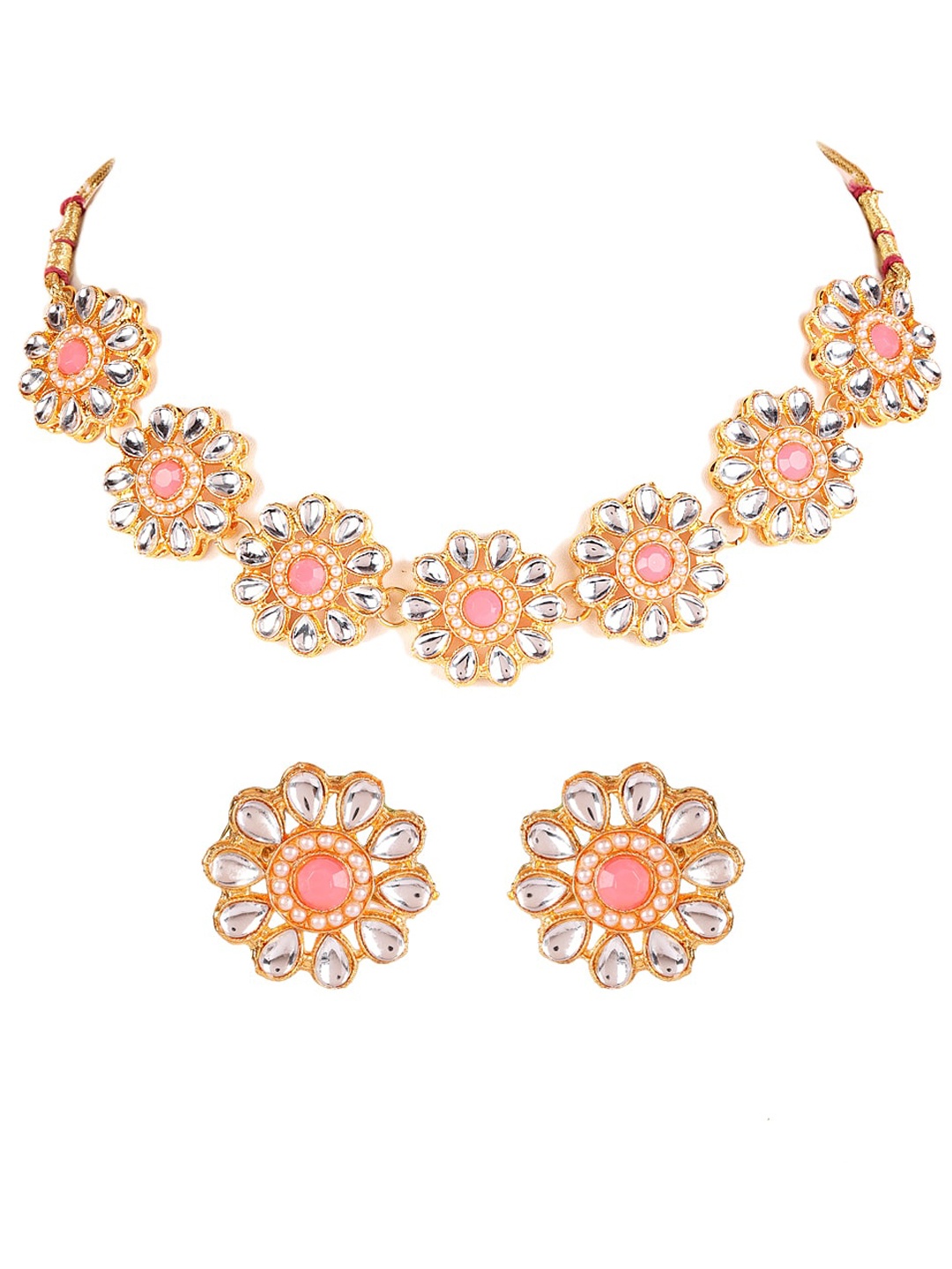 

Jazz and Sizzle Gold-Plated Pink & White Kundan Studded Traditional Jewellery Set