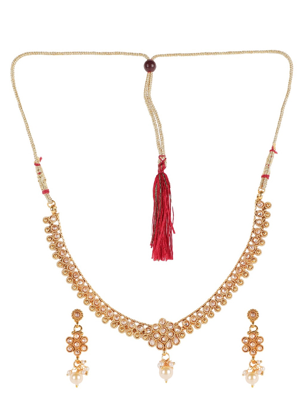 

Jazz and Sizzle Gold-Plated White Kundan-Studded & Pearl Beaded Jewellery Set