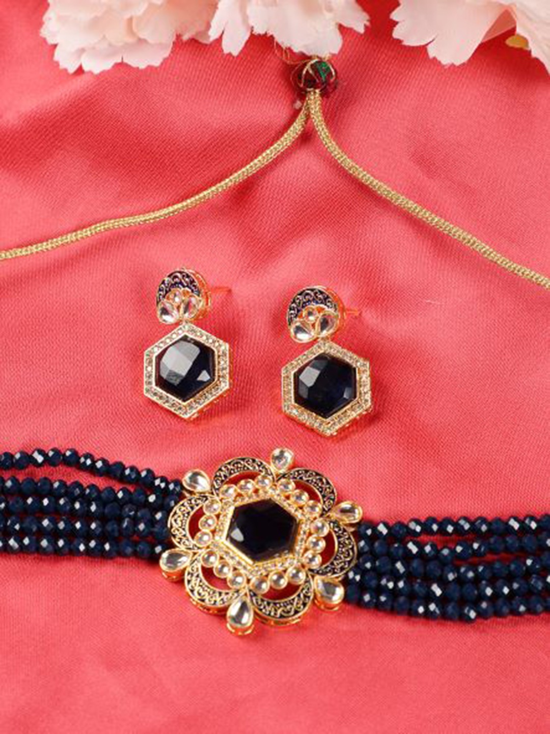 

Jazz and Sizzle Gold-Plated Blue Kundan-Studded & Beaded Jewellery Set