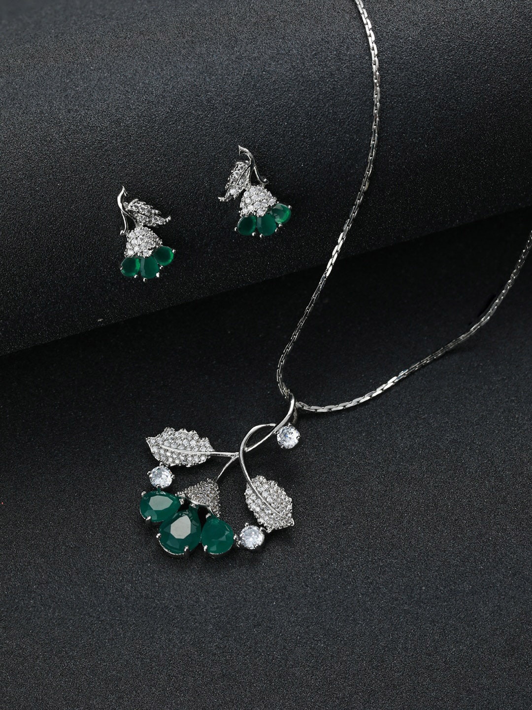 

Jazz and Sizzle Silver-Plated Sea Green AD Studded Jewellery Set