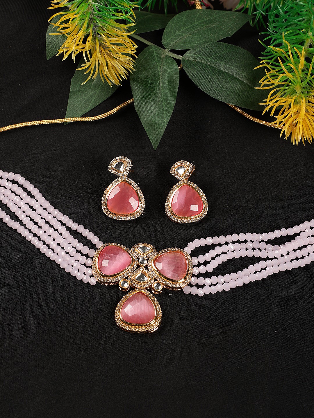 

Jazz and Sizzle Gold-Plated Pink Kundan & AD Studded Jewellery Set