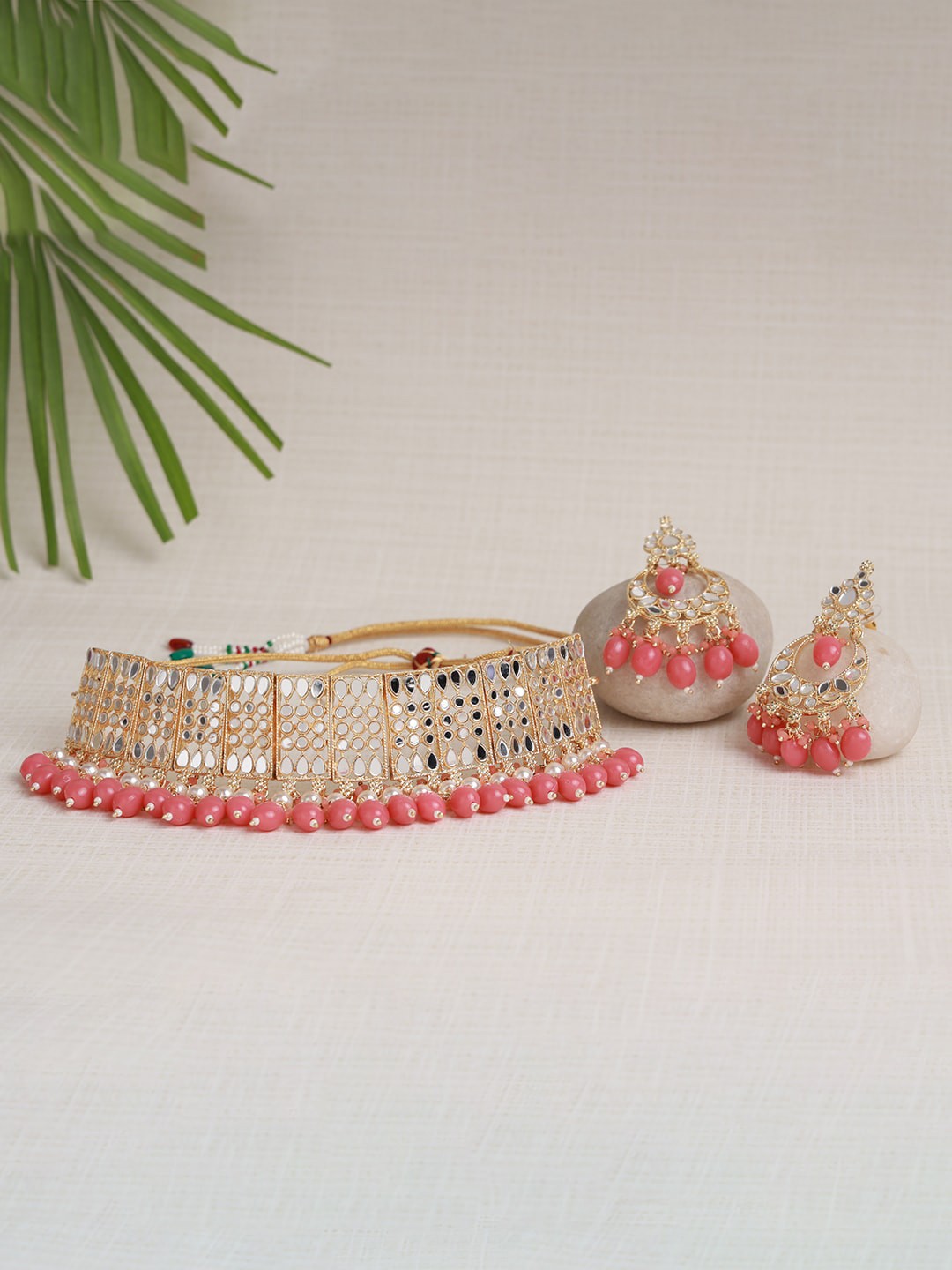 

Jazz and Sizzle White & Pink Gold-Plated Beaded Choker Set