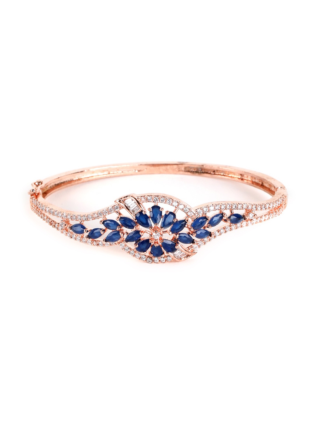 

Jazz and Sizzle Women Blue & Rose Gold Brass American Diamond Handcrafted Rose Gold-Plated Kada Bracelet