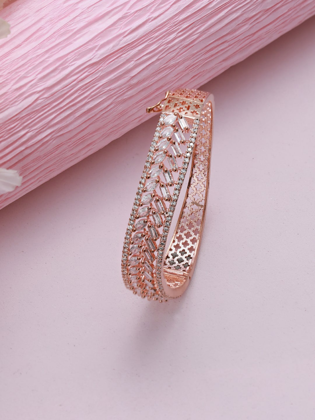 

Jazz and Sizzle Women Rose Gold & White Brass Rose Gold-Plated Kada Bracelet