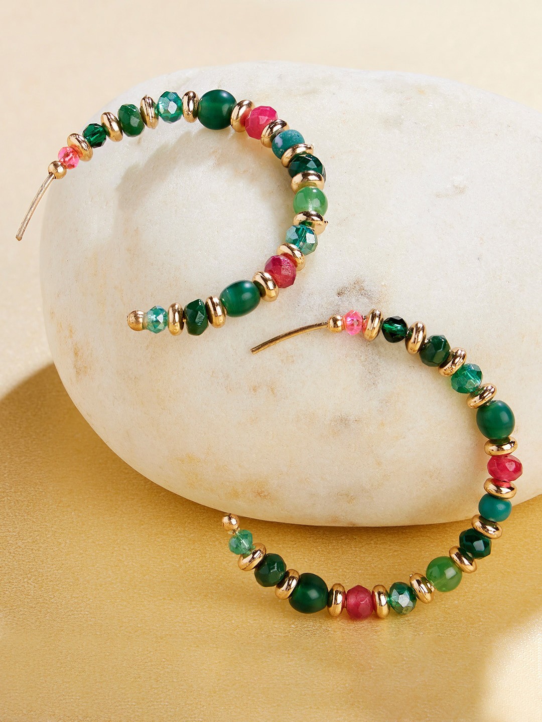 

Accessorize London Willow Beaded Circular Hoop Earrings, Green