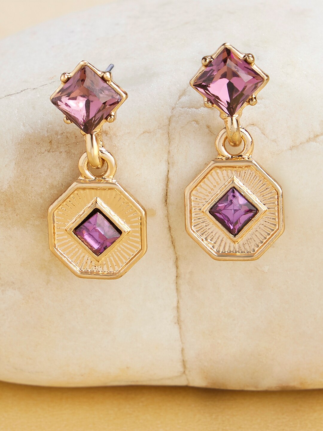 

Accessorize London Purple & Gold-Toned Crystal Drop Earrings