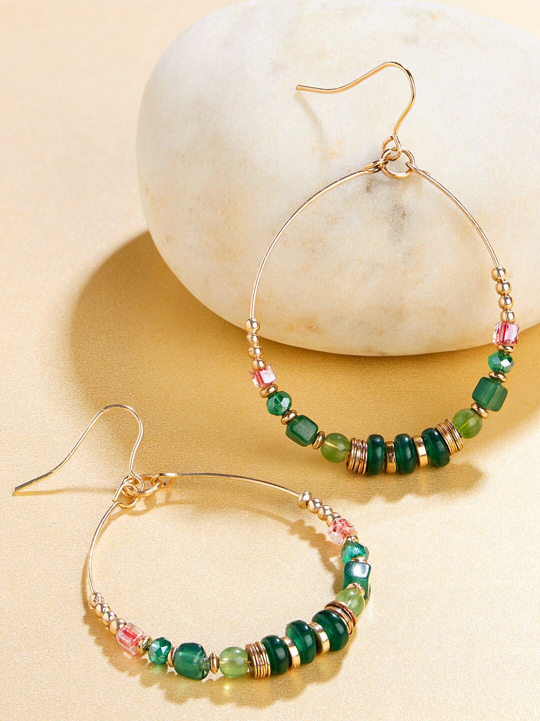 

Accessorize London Women Green Beaded Circular Drop Earrings