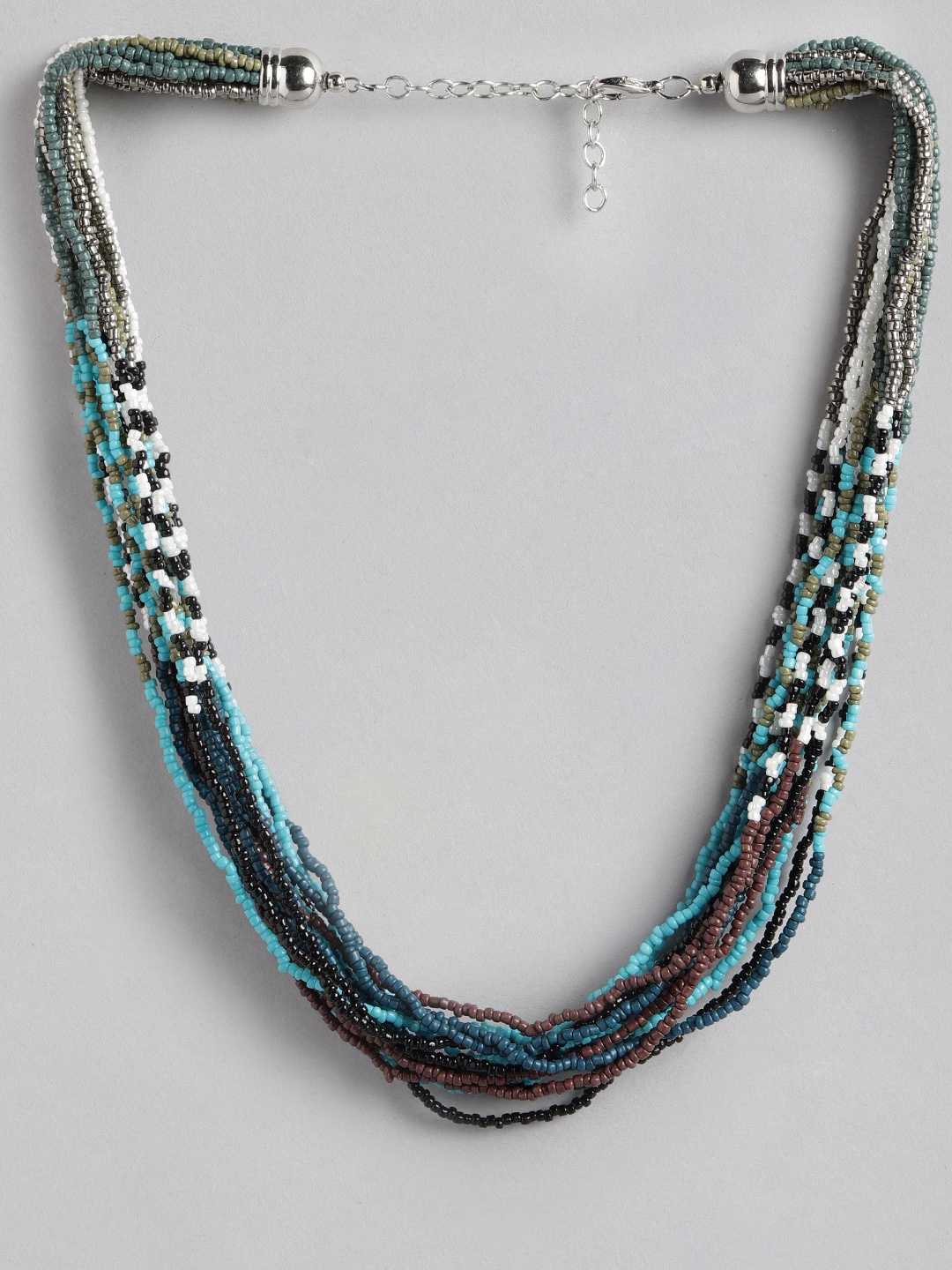 

RICHEERA Blue & White Beaded Layered Necklace