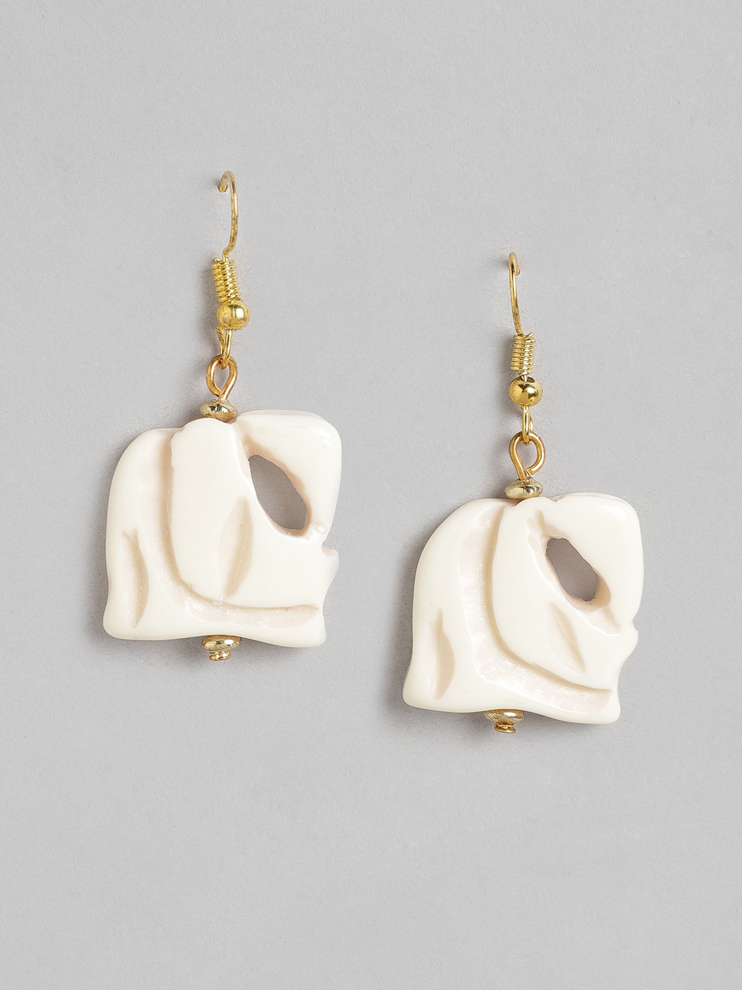 

RICHEERA Beige & Gold-Toned Geometric Drop Earrings