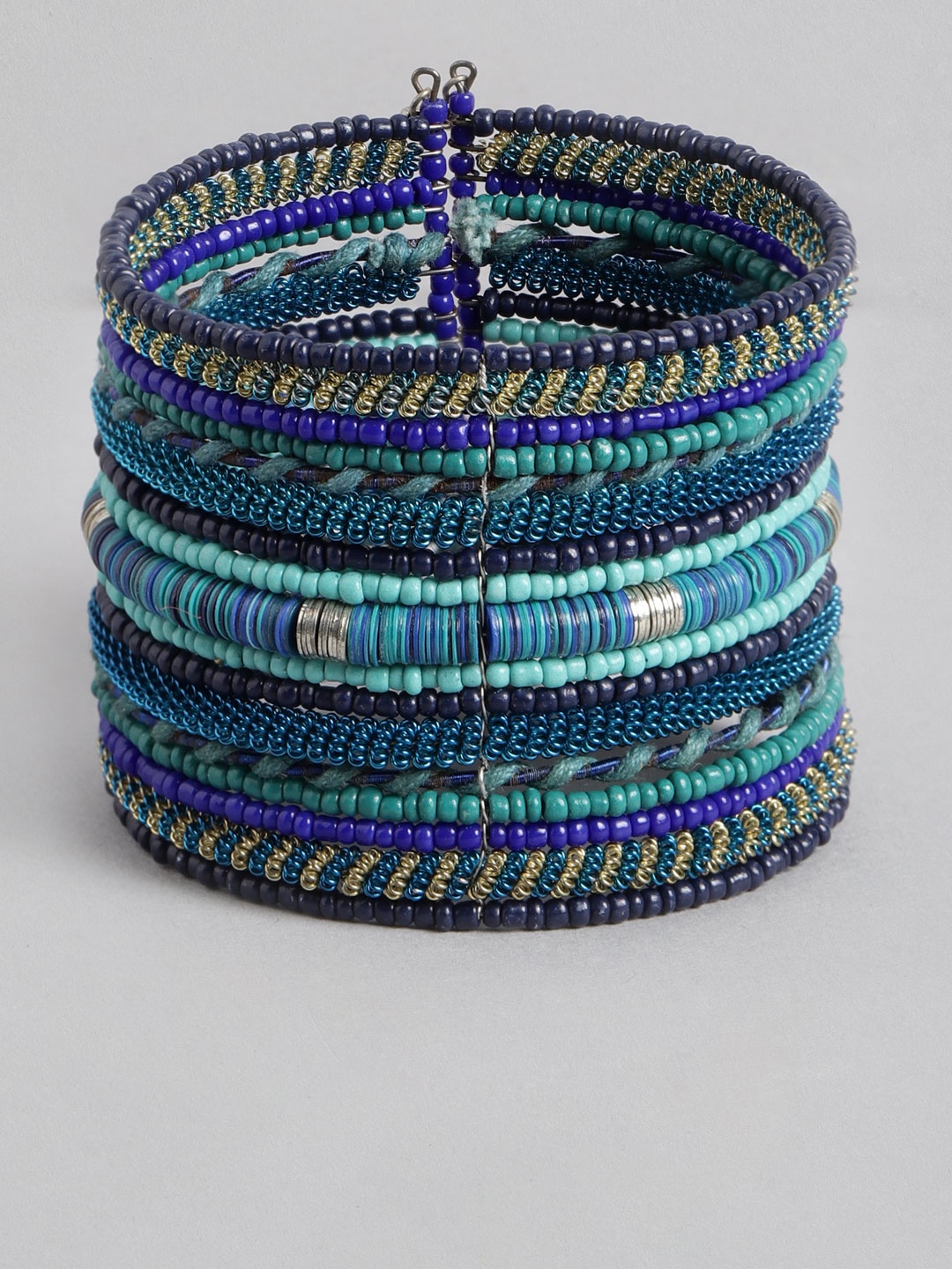 

RICHEERA Women Blue & Green Beaded Cuff Bracelet