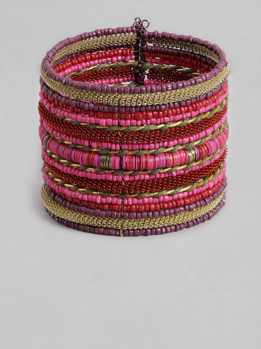 

RICHEERA Women Pink & Red Beaded Cuff Bracelet