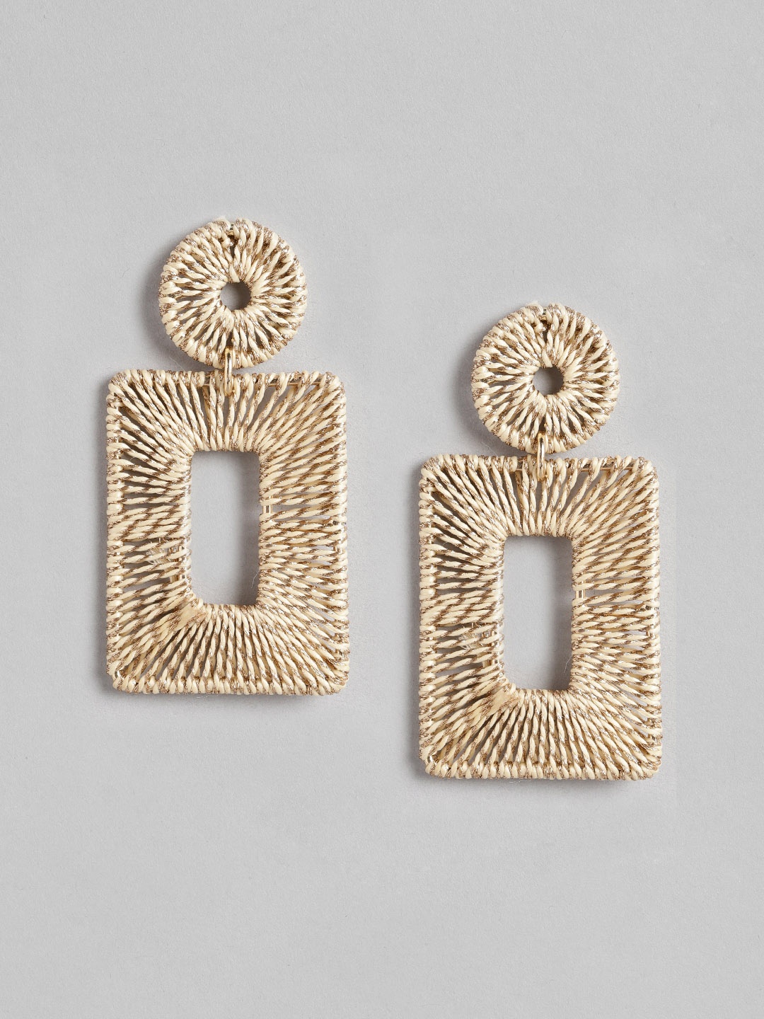 

RICHEERA Beige Square Thread Work Drop Earrings