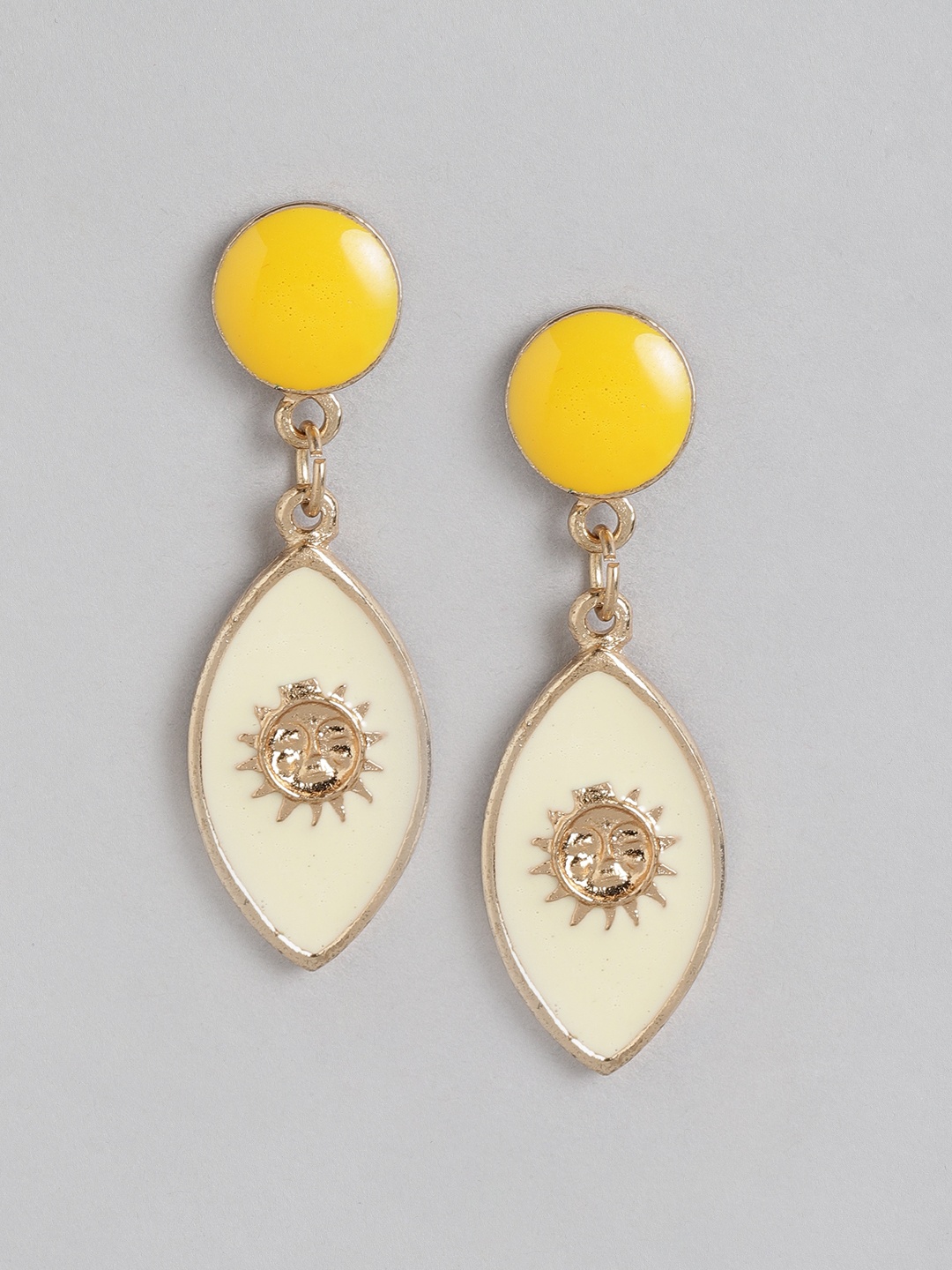 

RICHEERA Beige & Yellow Oval Drop Earrings