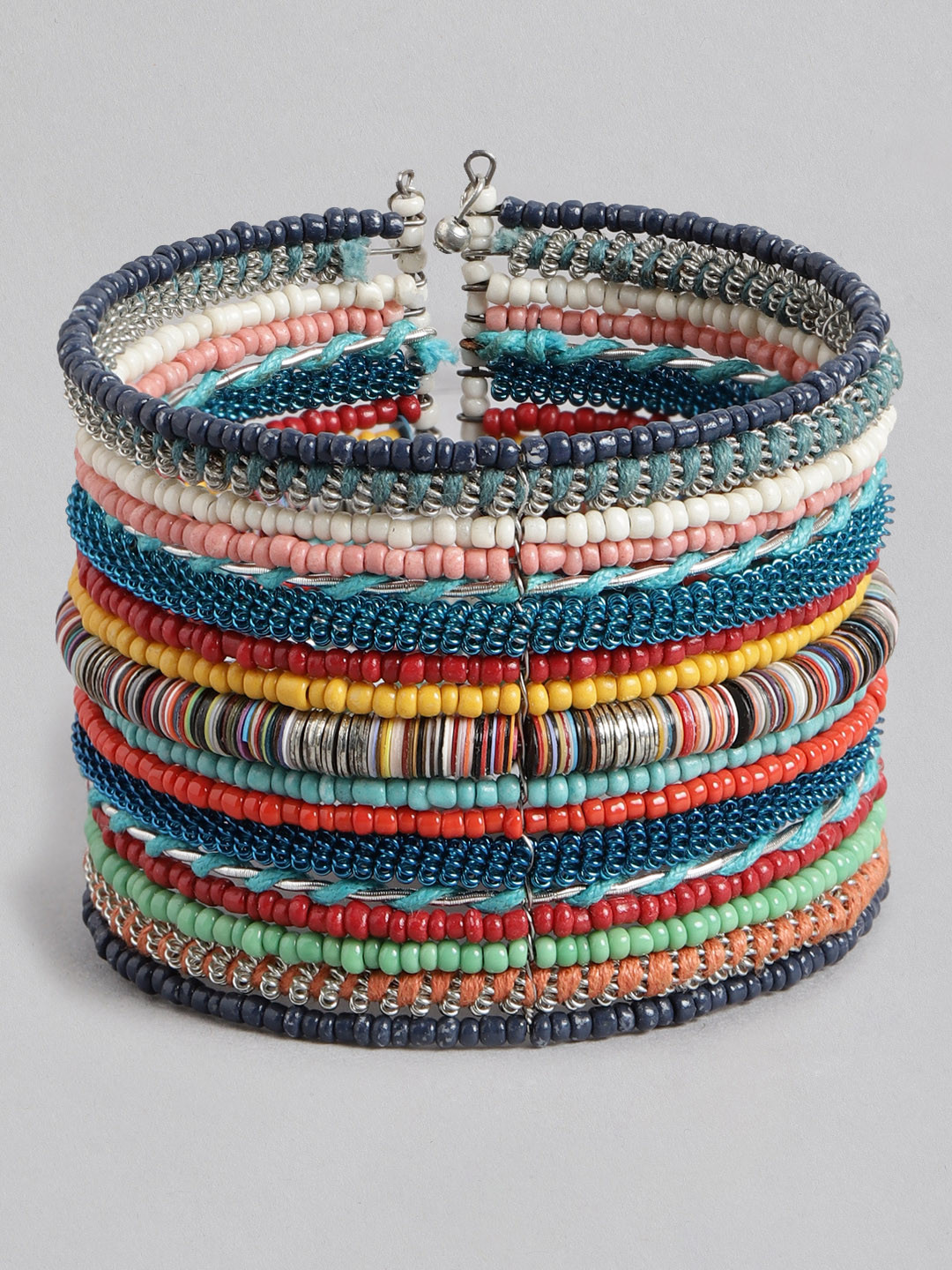 

RICHEERA Women Blue & Red Beaded Cuff Bracelet