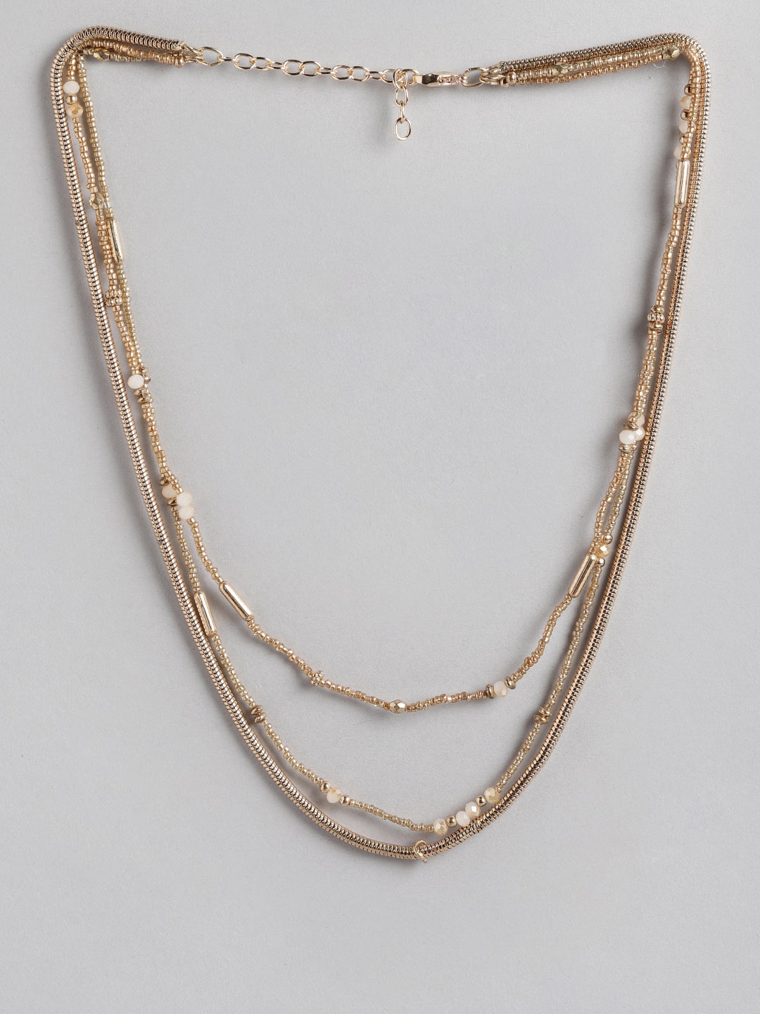 

RICHEERA Gold-Toned & Brown Gold-Plated Beaded Layered Necklace