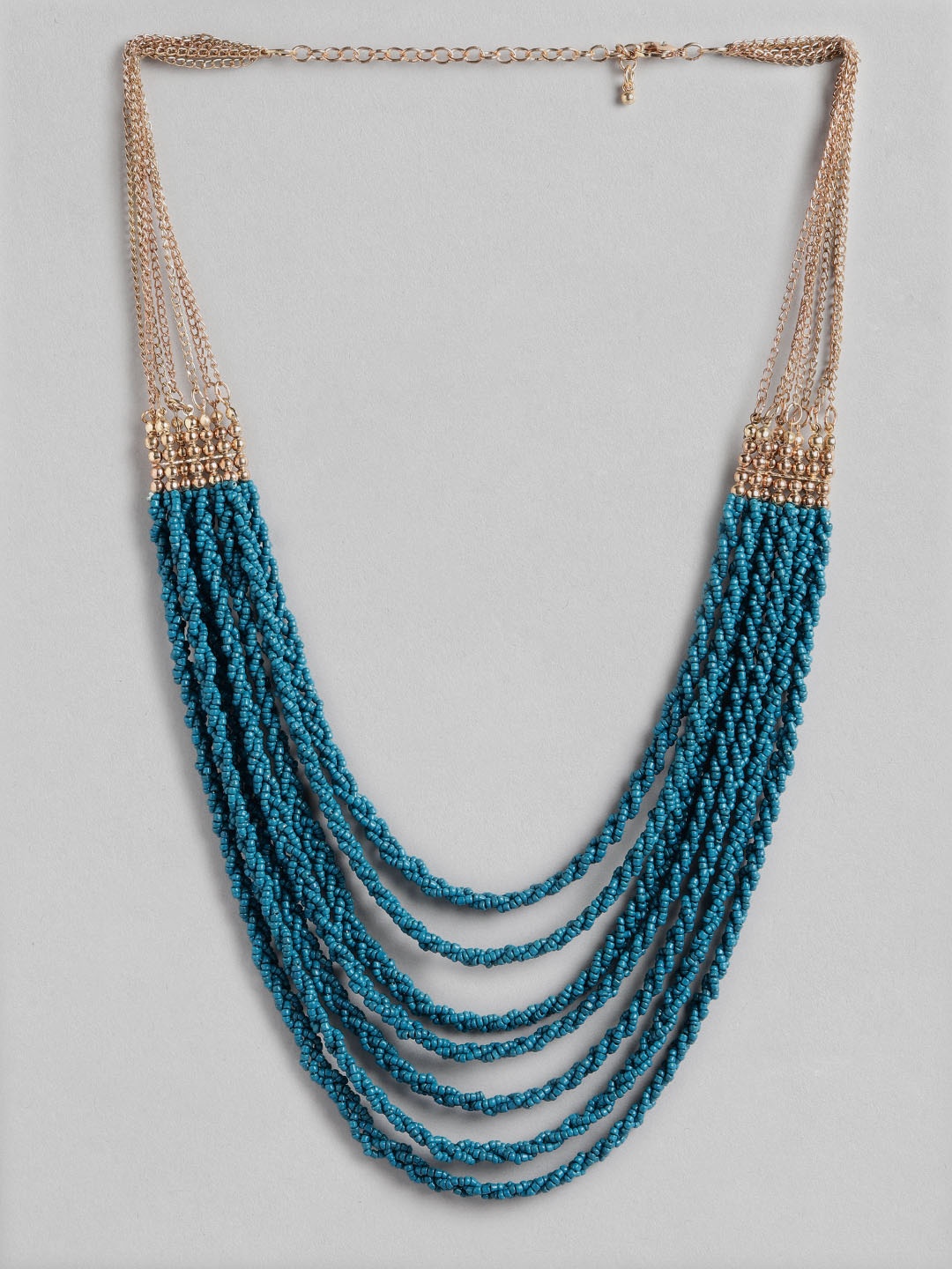 

RICHEERA Turquoise Blue & Rose Gold Rose Gold-Plated Beaded Layered Necklace
