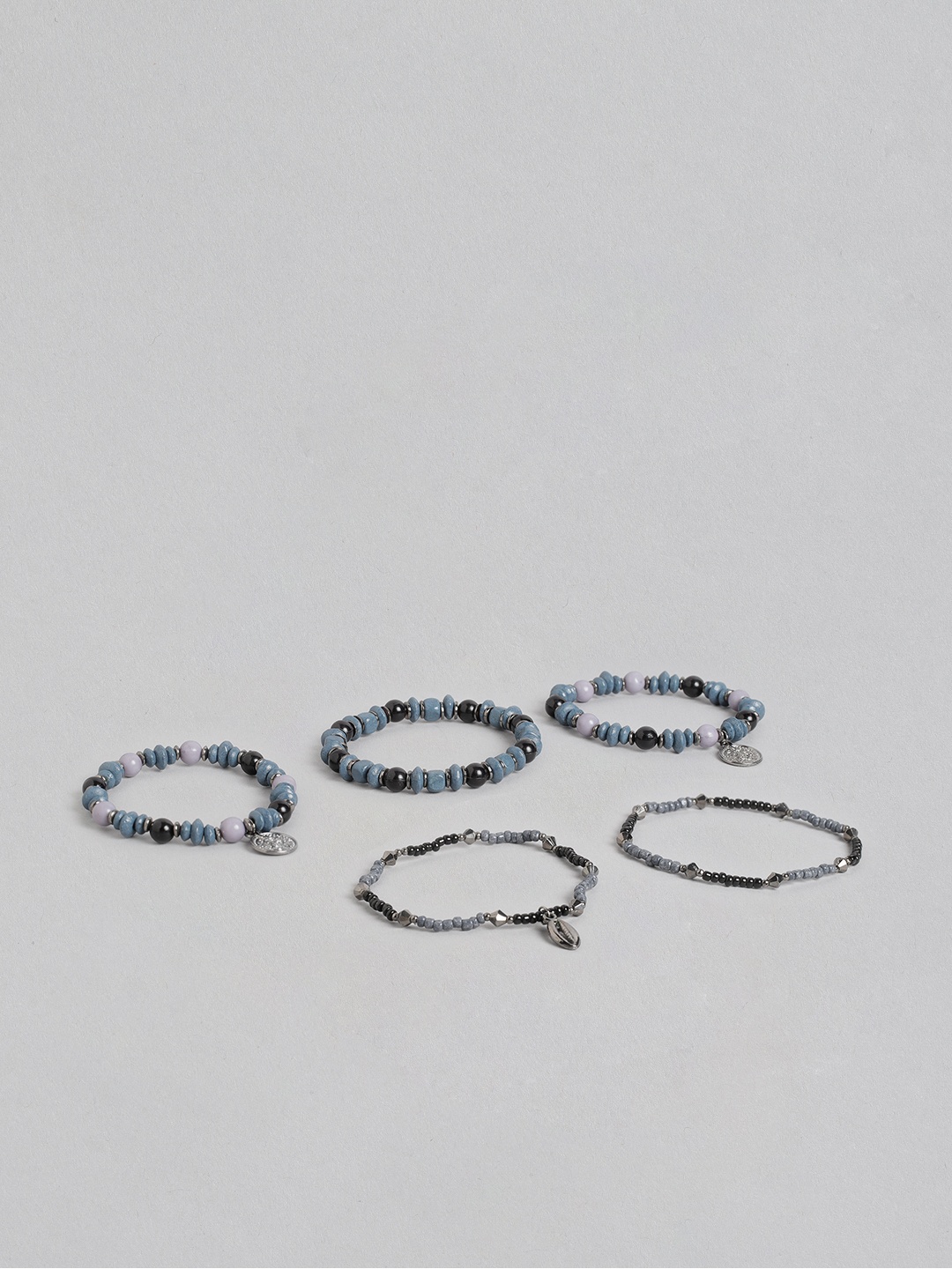 

RICHEERA Women Pack of 5 Blue & Black Elasticated Bracelet