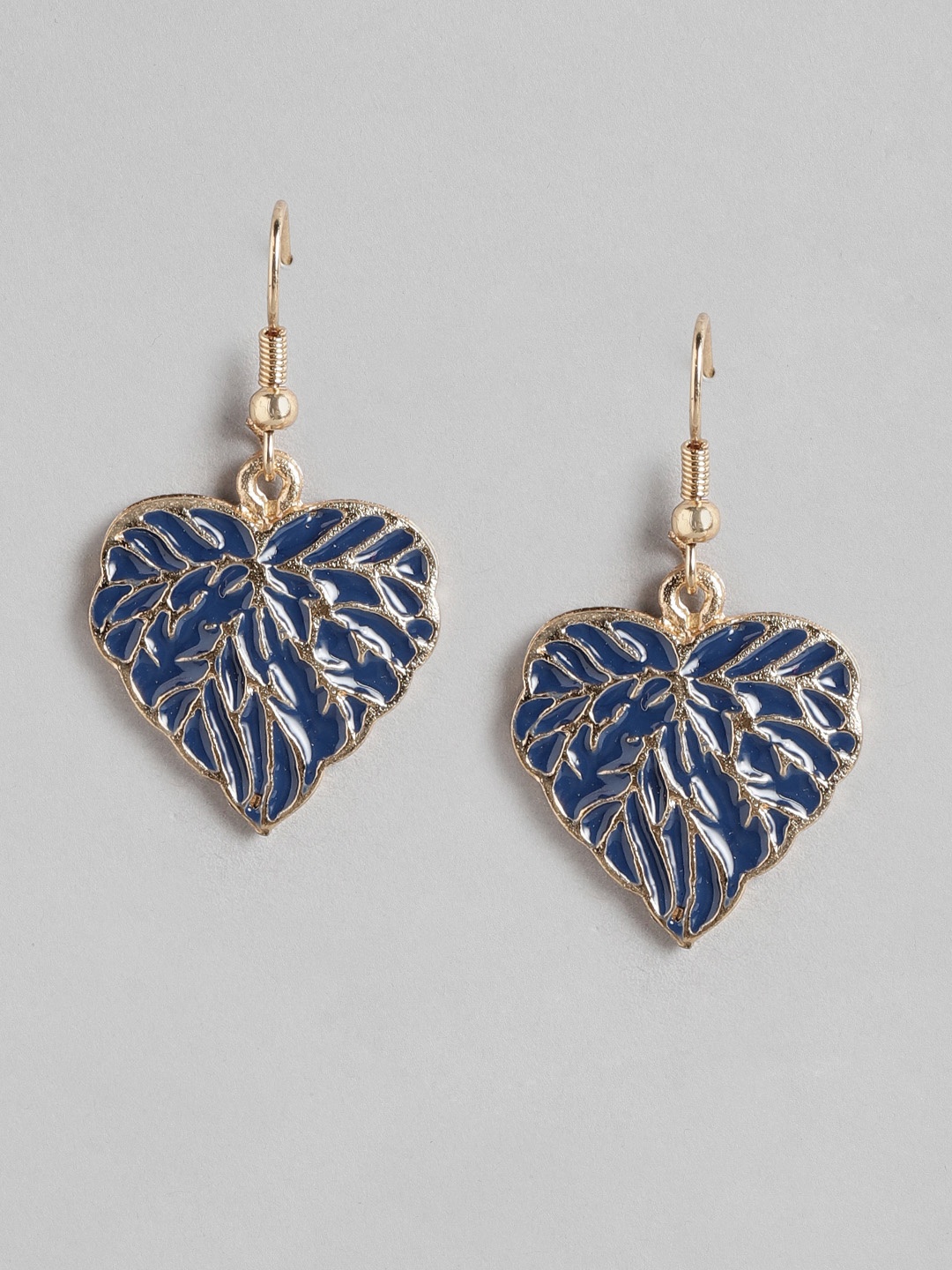 

RICHEERA Blue & Gold-Toned Heart Shaped Drop Earrings