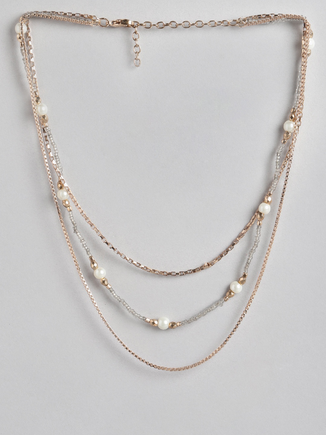 

RICHEERA Grey & White Gold-Plated Layered Necklace