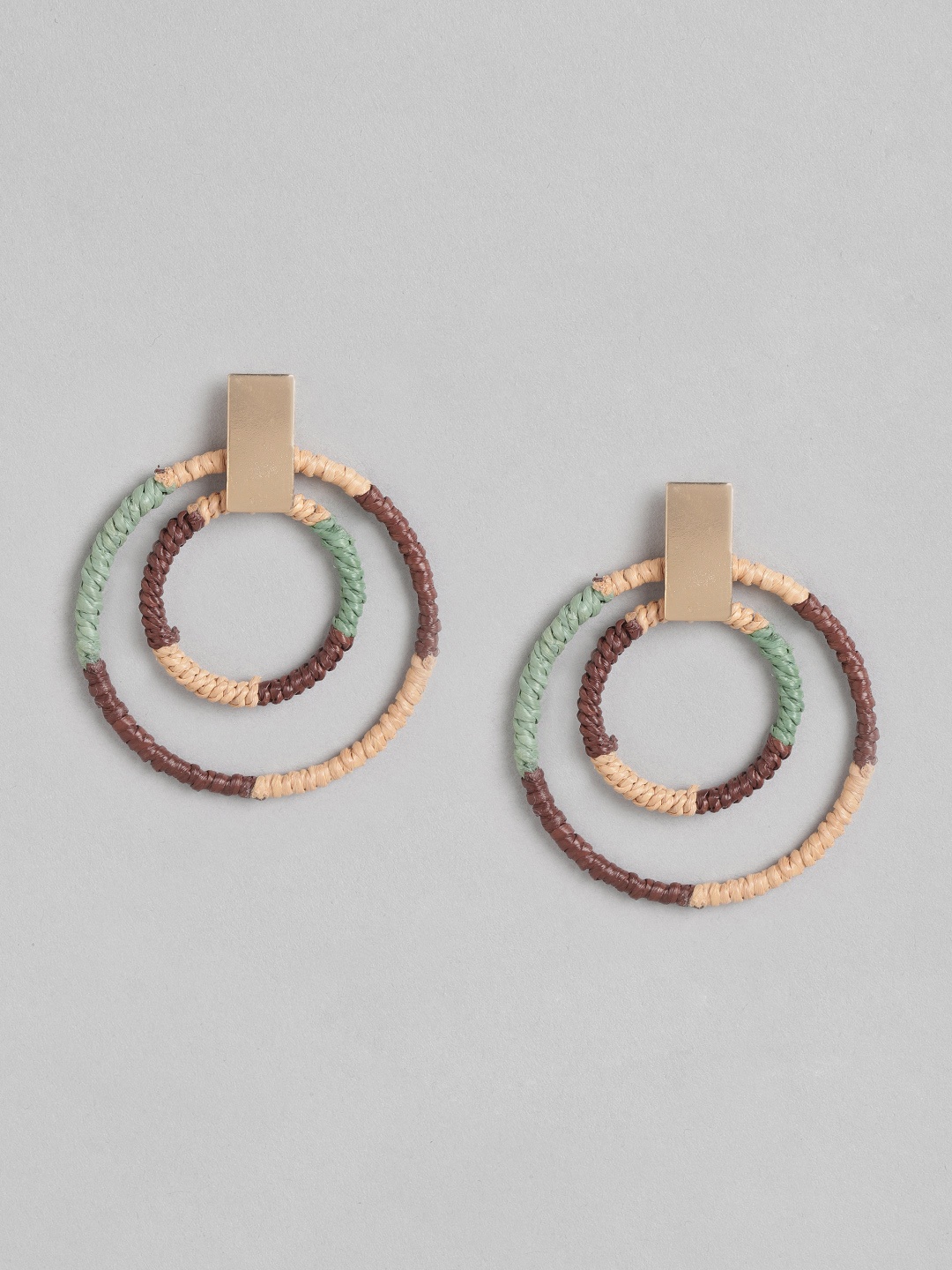 

RICHEERA Brown & Green Circular Beaded Drop Earrings