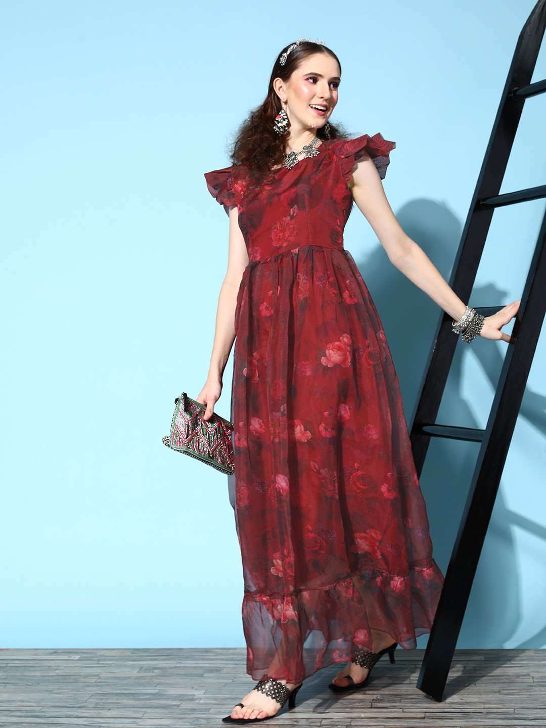 

Tikhi Imli Women Red Floral Volume Control Dress