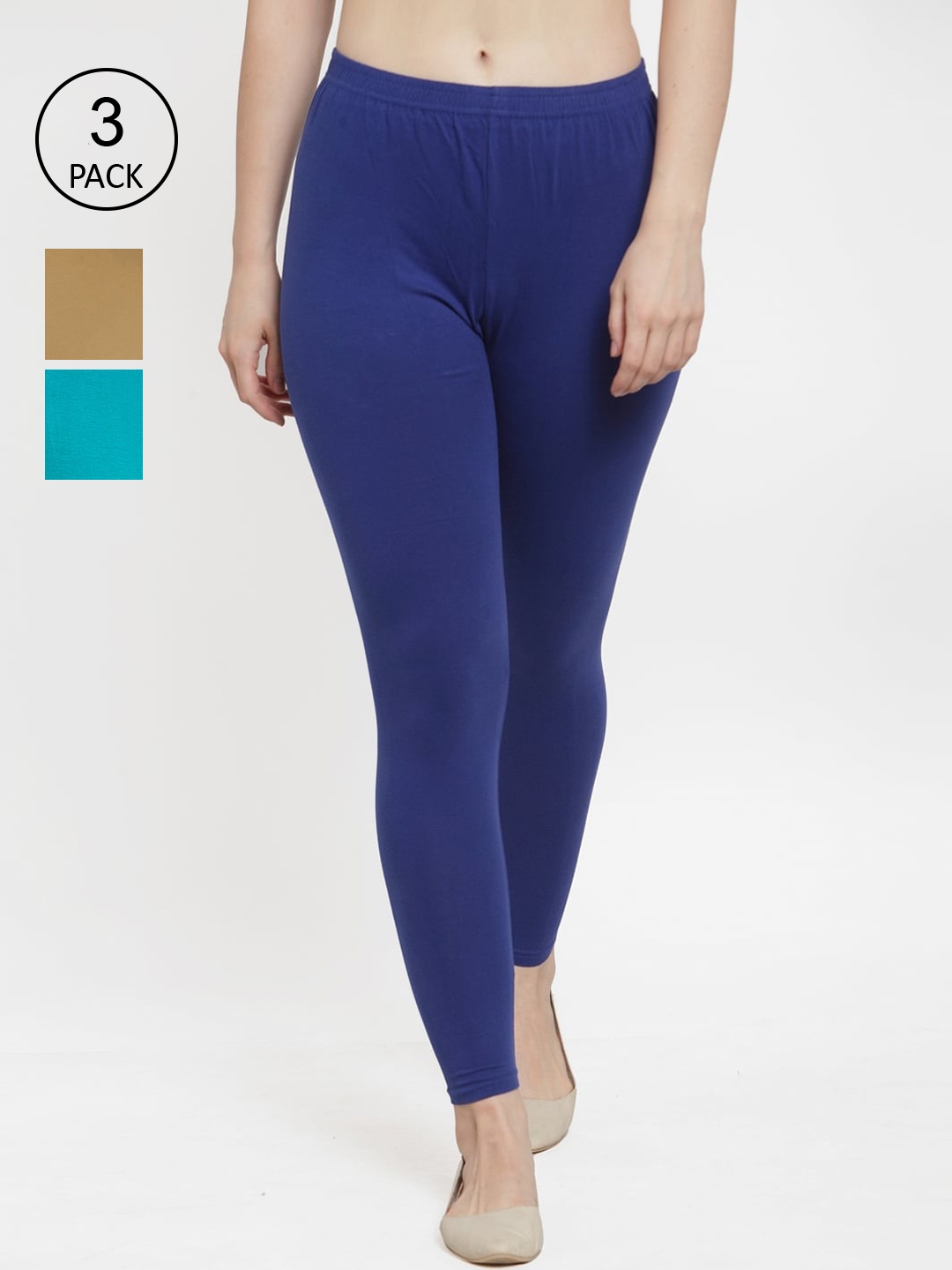 

Jinfo Women Pack Of 3 Solid Ankle Length Leggings, Blue