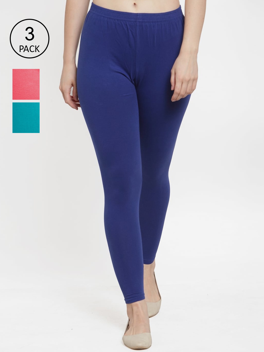 

Jinfo Women Pack of 3 Solid Ankle Length Leggings, Blue