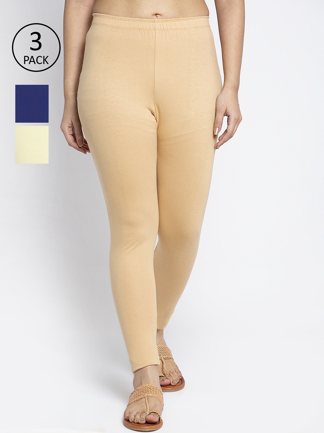 

Jinfo Women Pack Of 3 Solid Ankle-Length Leggings, Blue