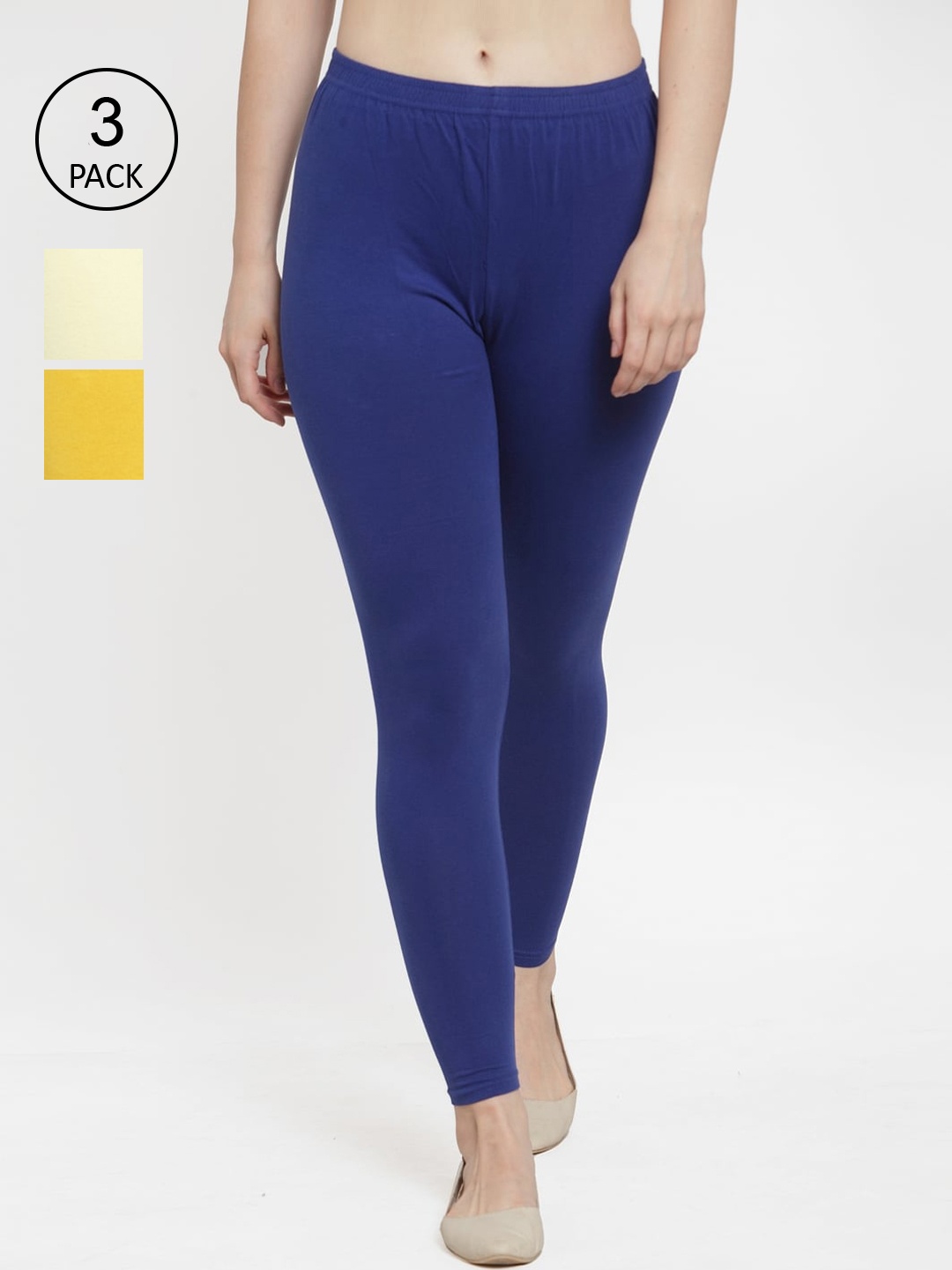 

Jinfo Pack Of 3 Women Solid Ankle-Length Leggings, Blue