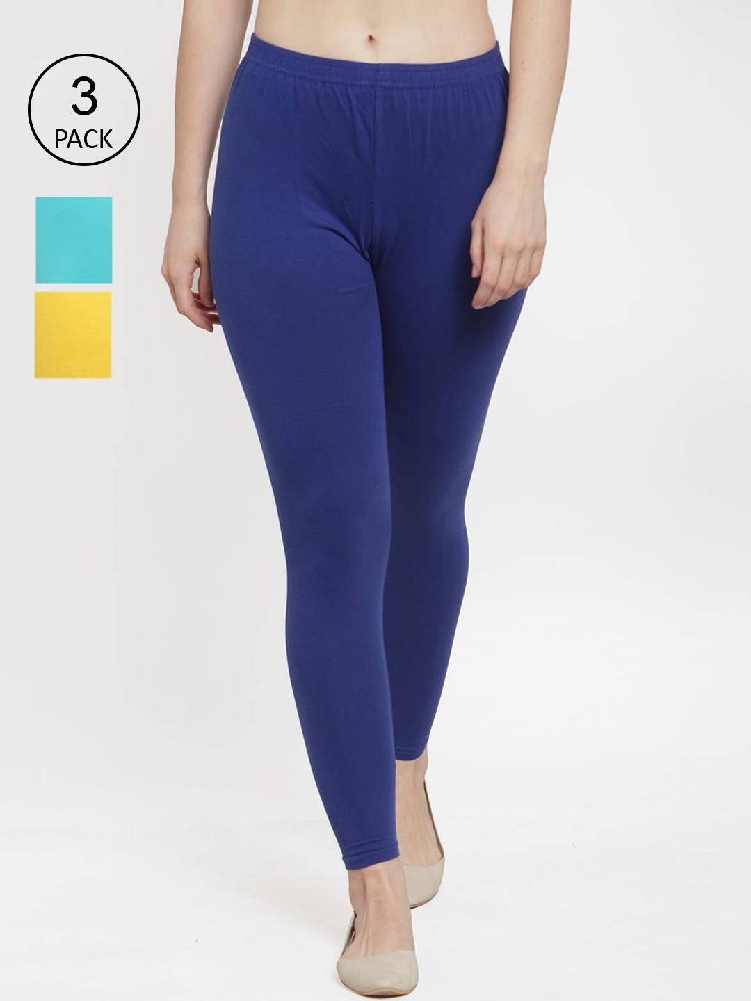 

Jinfo Women Pack Of 3 Solid Ankle-Length Leggings, Blue